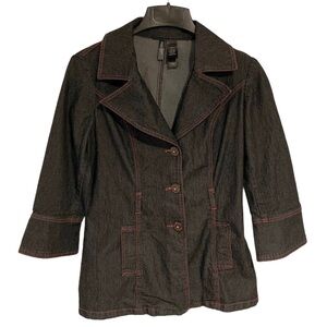 Bisou Bisou Jean Jacket Women’s Size S Black Red Long Sleeve Casual